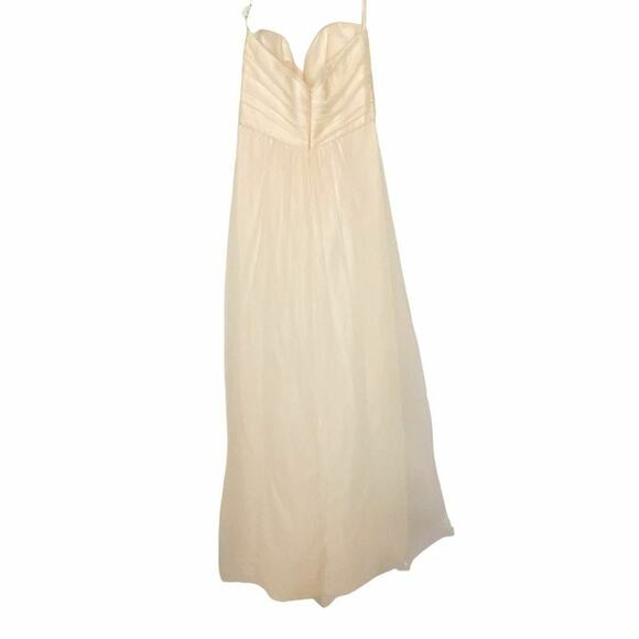 Amsale Blush 100% Silk Ruched Bust Flowy Strapless Maxi Dress Bridesmaid Size 6 - Picture 2 of 8